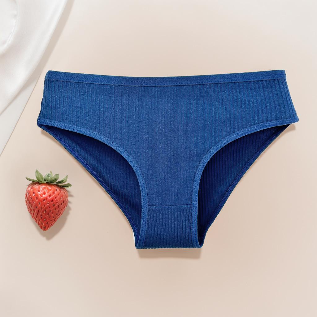

Женские трусы-слипы из чистого хлопка в рубчик - Дышащее, приятное к коже треугольное нижнее белье XL (32) темно-синий