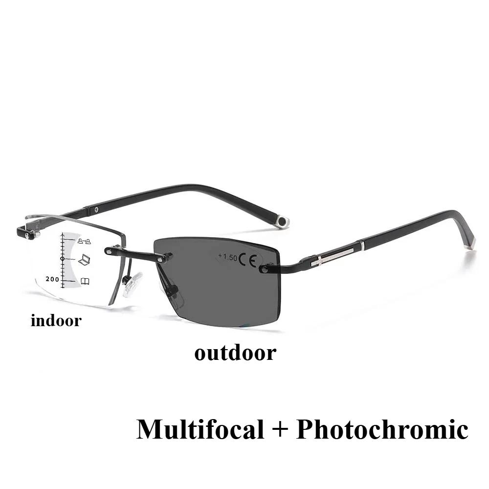 Neutral Fashion Rimless Progressive Multifocal Reading Glasses HD Night Vision Anti-blue Light Presbyopia Glasses