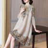 Loose Large Size Stand-up Collar Improved Cheongsam Spring Retro Elegant Mid-length Dress
