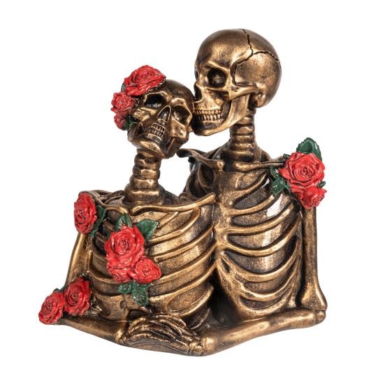 Halloween Gothic Skeleton Kissing Skeleton Rose Skeleton Couple Figurine Vintage Resin Statue Couple