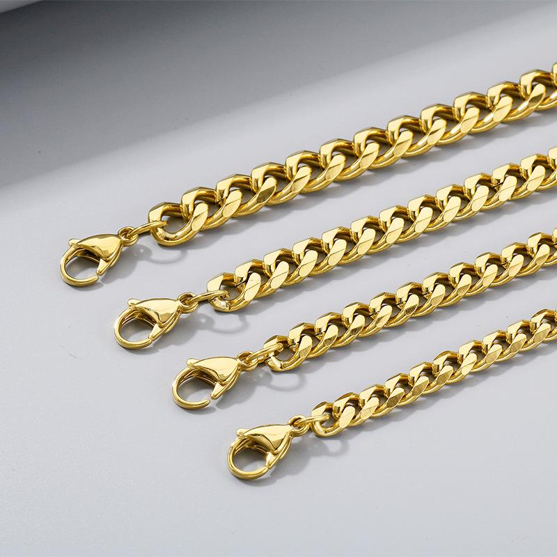 Basic Punk Rostfritt Stål 3,5,7 mm Curb Cuban Halsband För Män Kvinnor Svart Guld Färg Länkkedja Chokers Solid Metal Smycken