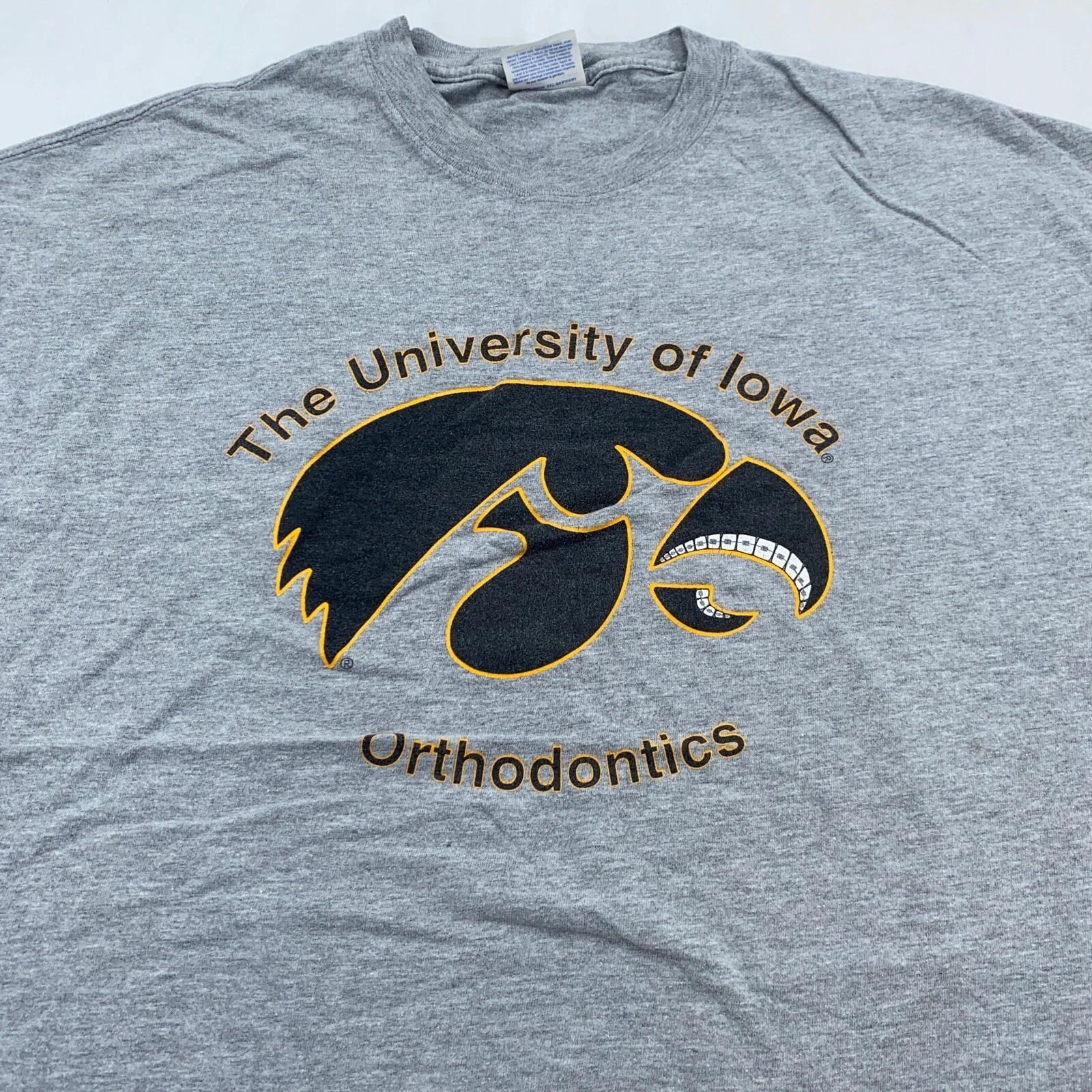 vtg 90s UNIVERSITY OF IOWA ORTHODONTICS T-Shirt LARGE/XL hawkeyes dentistry S