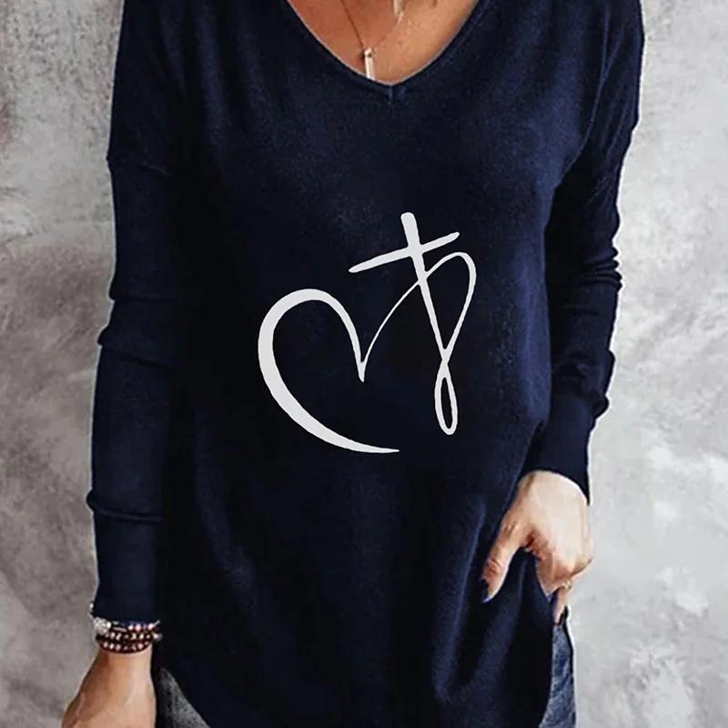 Size Shirt Plus T Print Vintage Cartoon 3d Tees Long Sleeve Loose Top Women Autumn V Neck Tshirts
