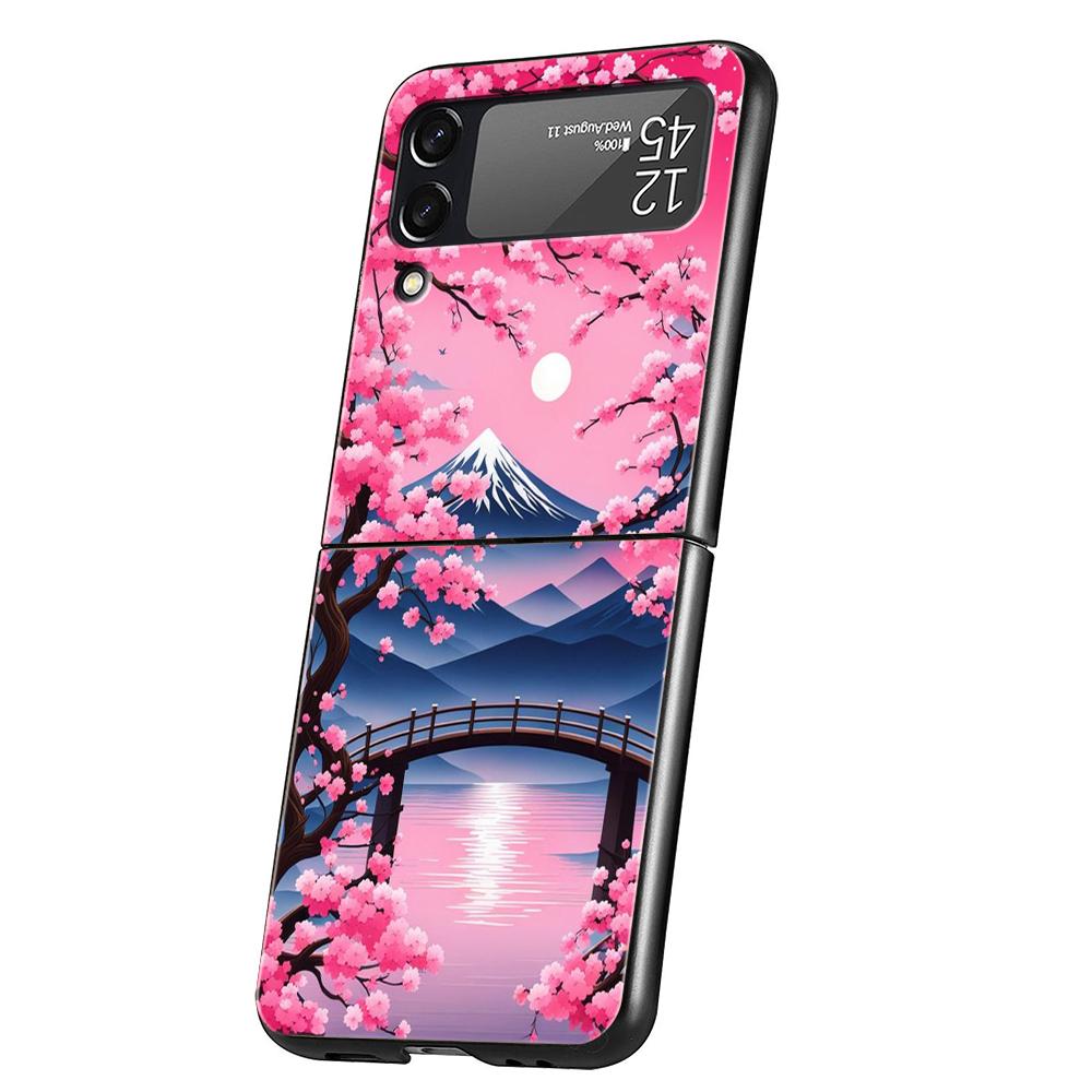 

Розовый весенний вишневый цветущий жесткий чехол для телефона из ПК для Samsung Galaxy Z Flip 5 4 3 черный чехол для Galaxy Z Flip 6 противоударный чехол for Z Flip 5