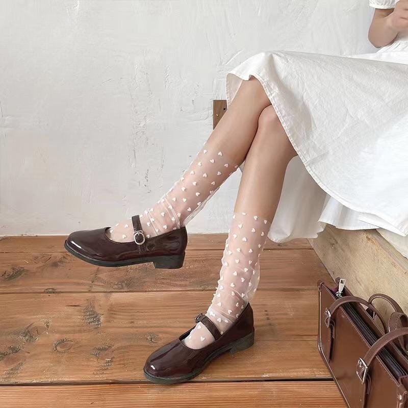 Women's Harajuku Breathable Transparent Mesh Small Love Socks.Lady Net Yarn Fishnet Love Socks