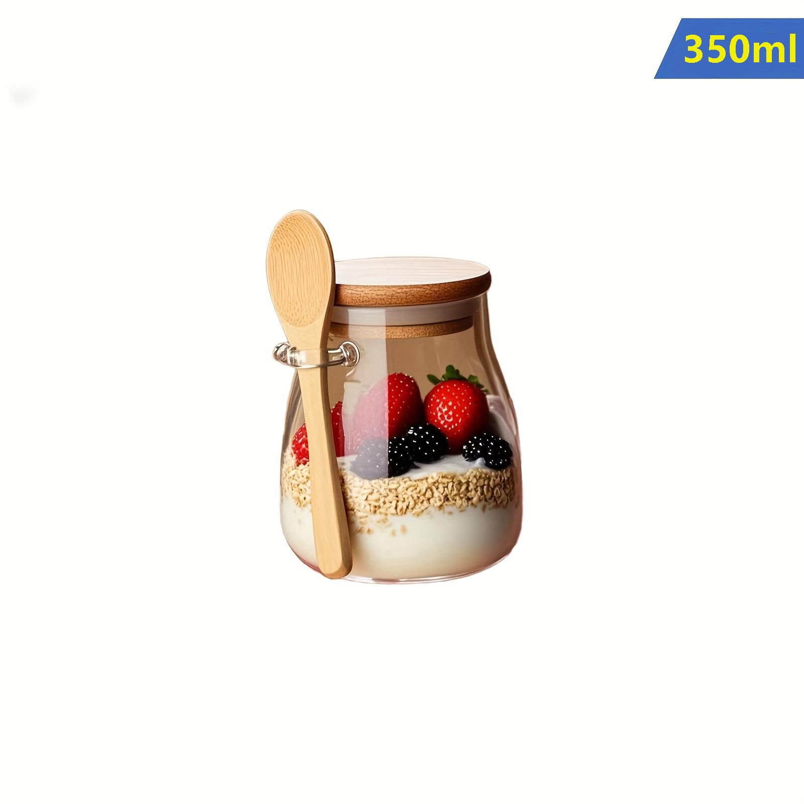 

350ml Glass Cup with Lid and Spoons Glass Oatmeal Cup Kitchen Glass Storage Jar for Kitchen Oats Milk Coffee Fruit Salad