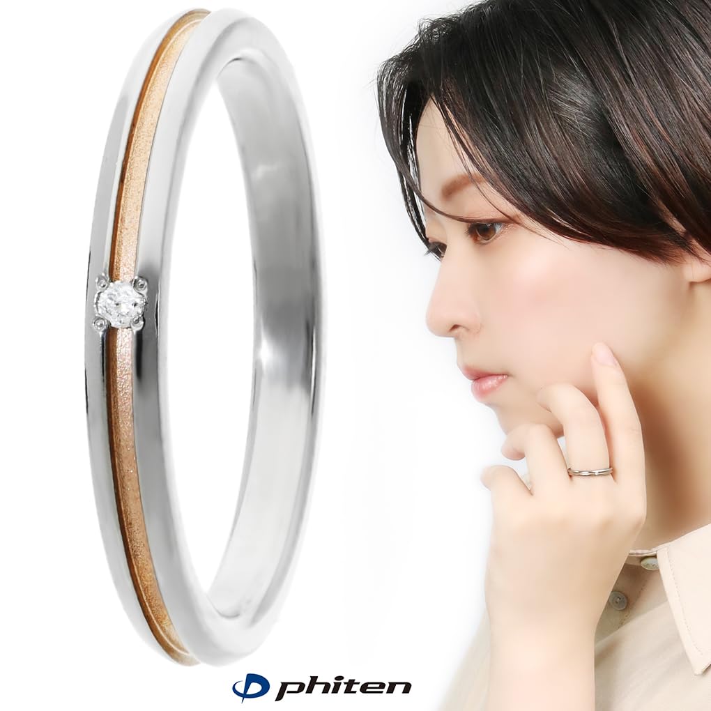 fe-fe x phiten [Special Edition] Phiten Diamond Flat Pink Gold Women's Titanium Ring, Size 12