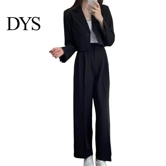 Lady Wide Leg Trousers 2 Pcs/Set Women Coat Pants Set Lapel Single-breasted Cardigan Long Sleeve Jacket High Waist Straight Formal Commute Outfit