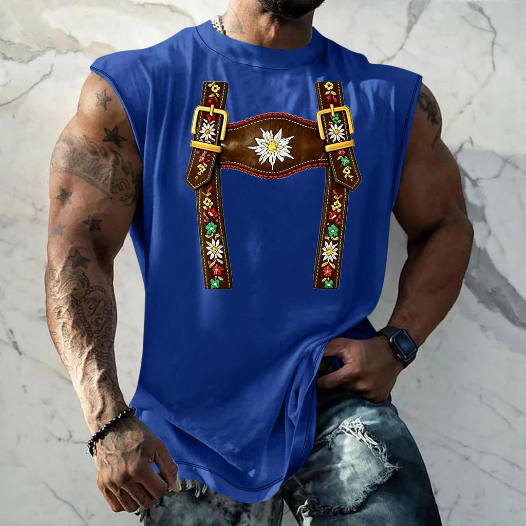 Men Sleeveless Tank Top Loose Fit Casual Streetwear Printed Texture Pattern Summer Vest for Outdoor Sports and Daily Wear