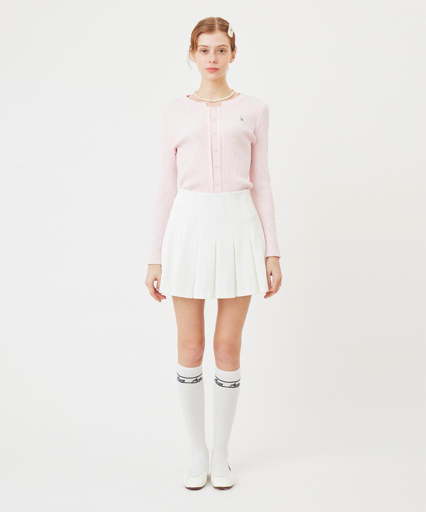 AVEN Button Point Round Neck Knit Pink