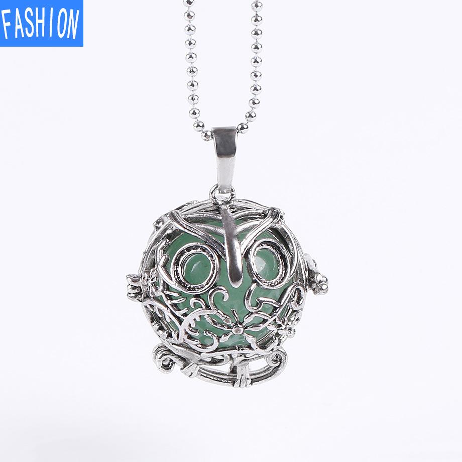 Оригинальное трехмерное съемное каменное ожерелье с полой подвеской в ​​виде совы green aventurine