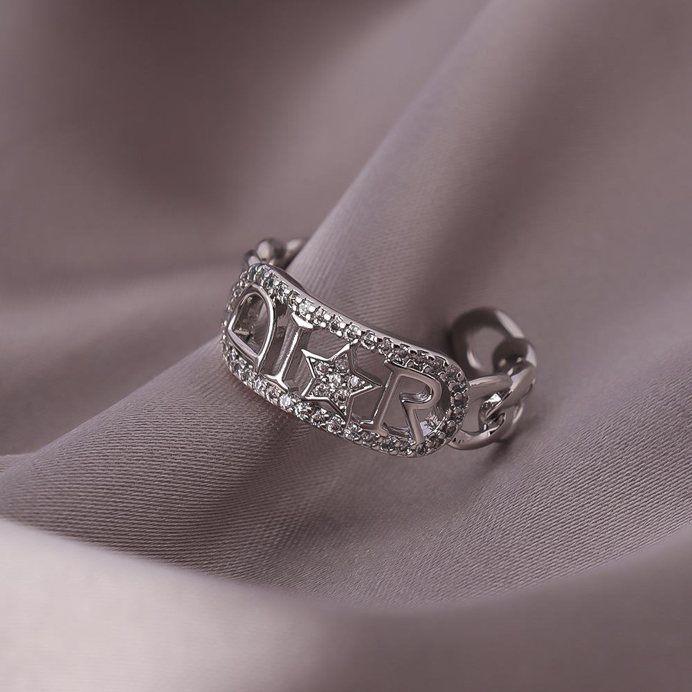 Zircon Ring: Women's Versatile Open Ring Design for Index Finger, Couple's Style, Trendy Net Red.