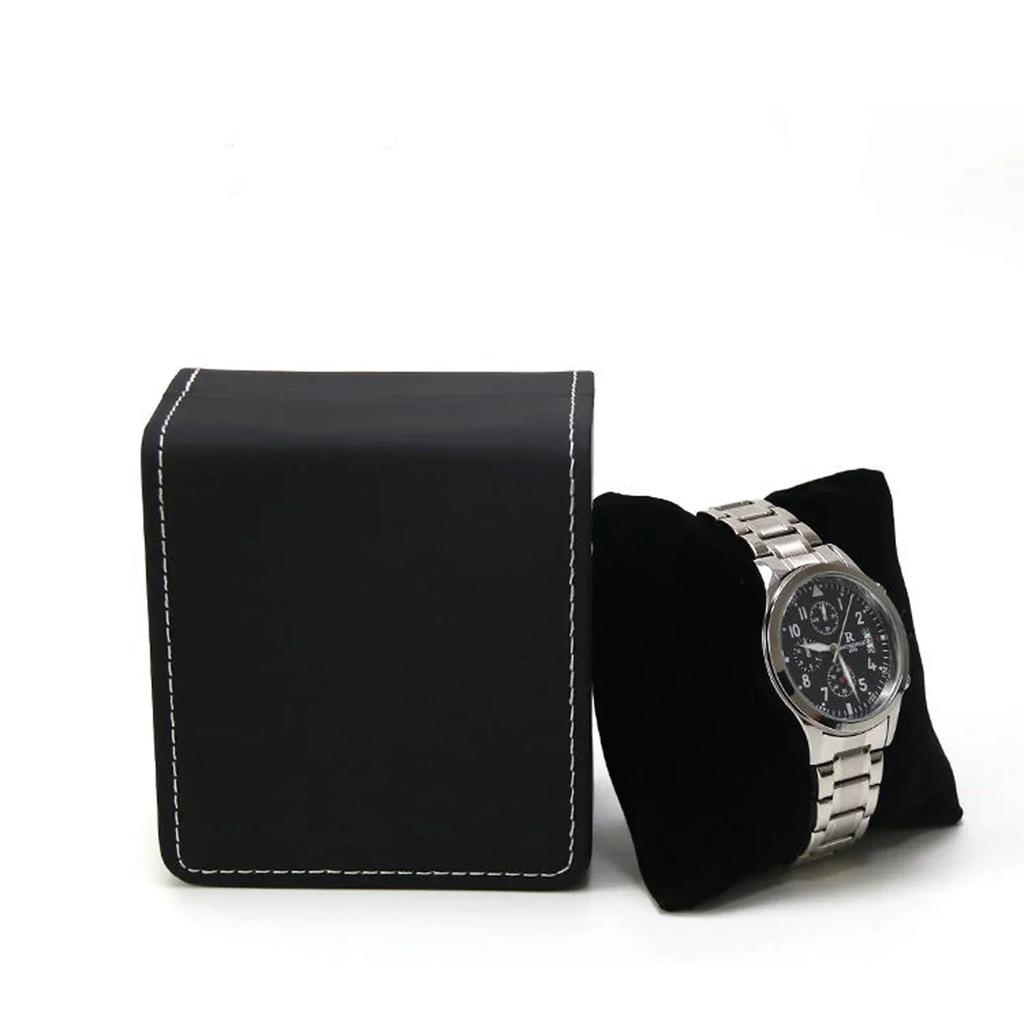 NEW Black Single Watch Gift Box with Pillow PU Leather Wristwatch Display Case Organizer for Men Clamshell PU Leather Watch Case