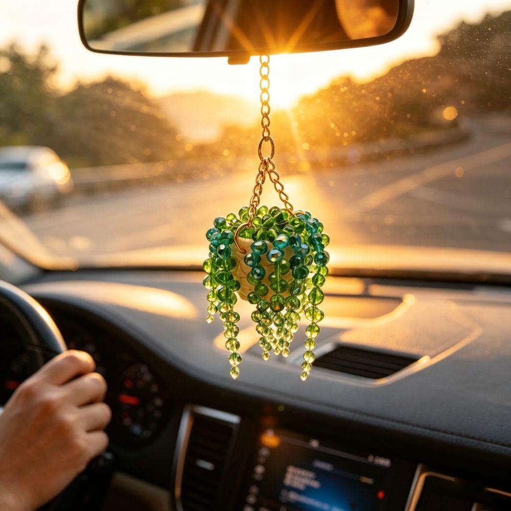 Amuleto de Coche de Suculenta Multibeaded Colgante de Coche Besado por el Sol Accesorio de Coche Amuleto de Coche con Cuentas Interior del Coche