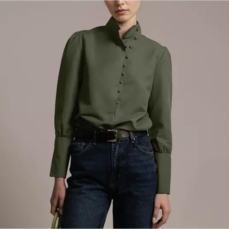 

Рубашка для поездок на работу с воротником-стойкой, повседневная блузка с длинными рукавами, рубашки XL зелёный