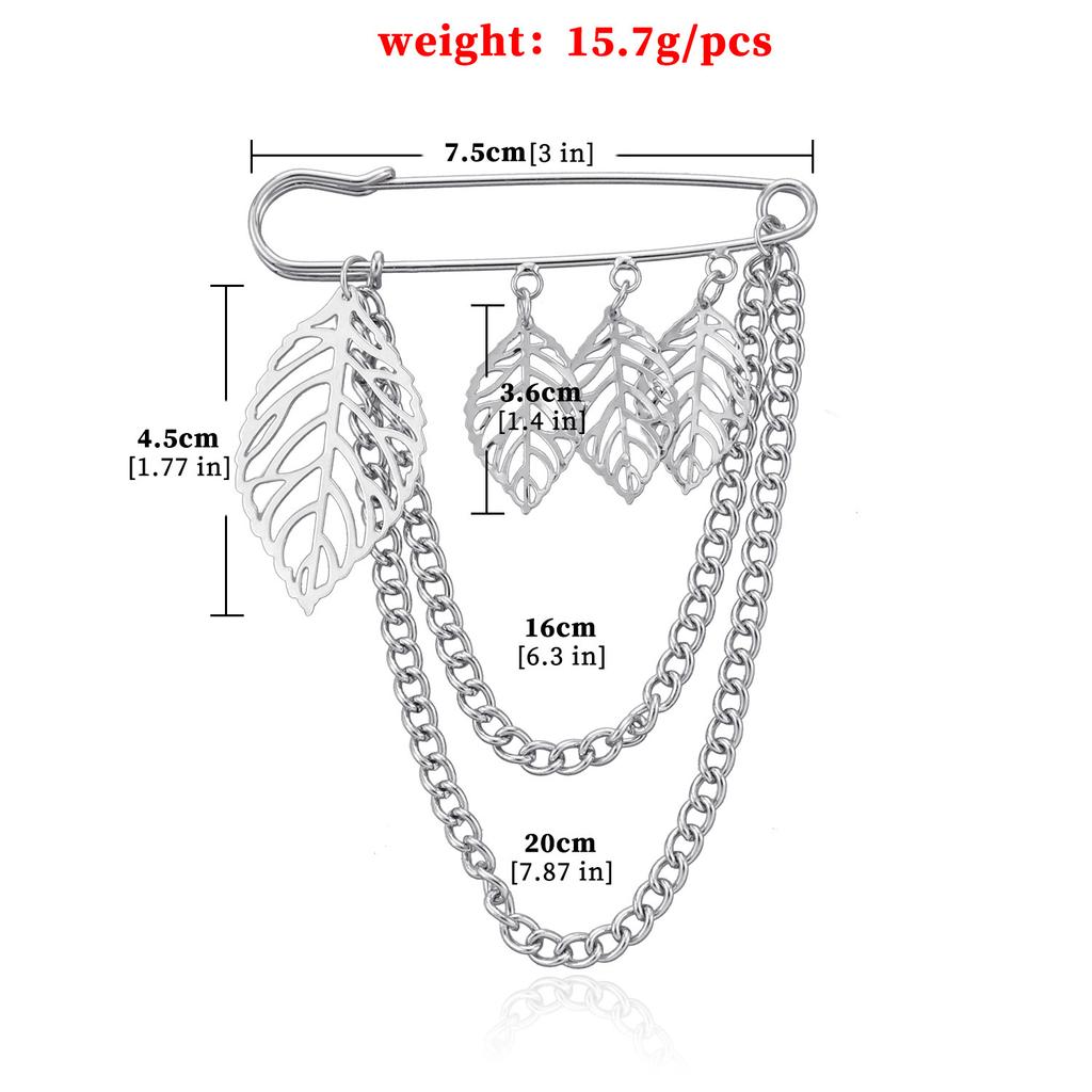 Temperament light luxury hollow leaf brooch, retro trend metal chain pin accessories