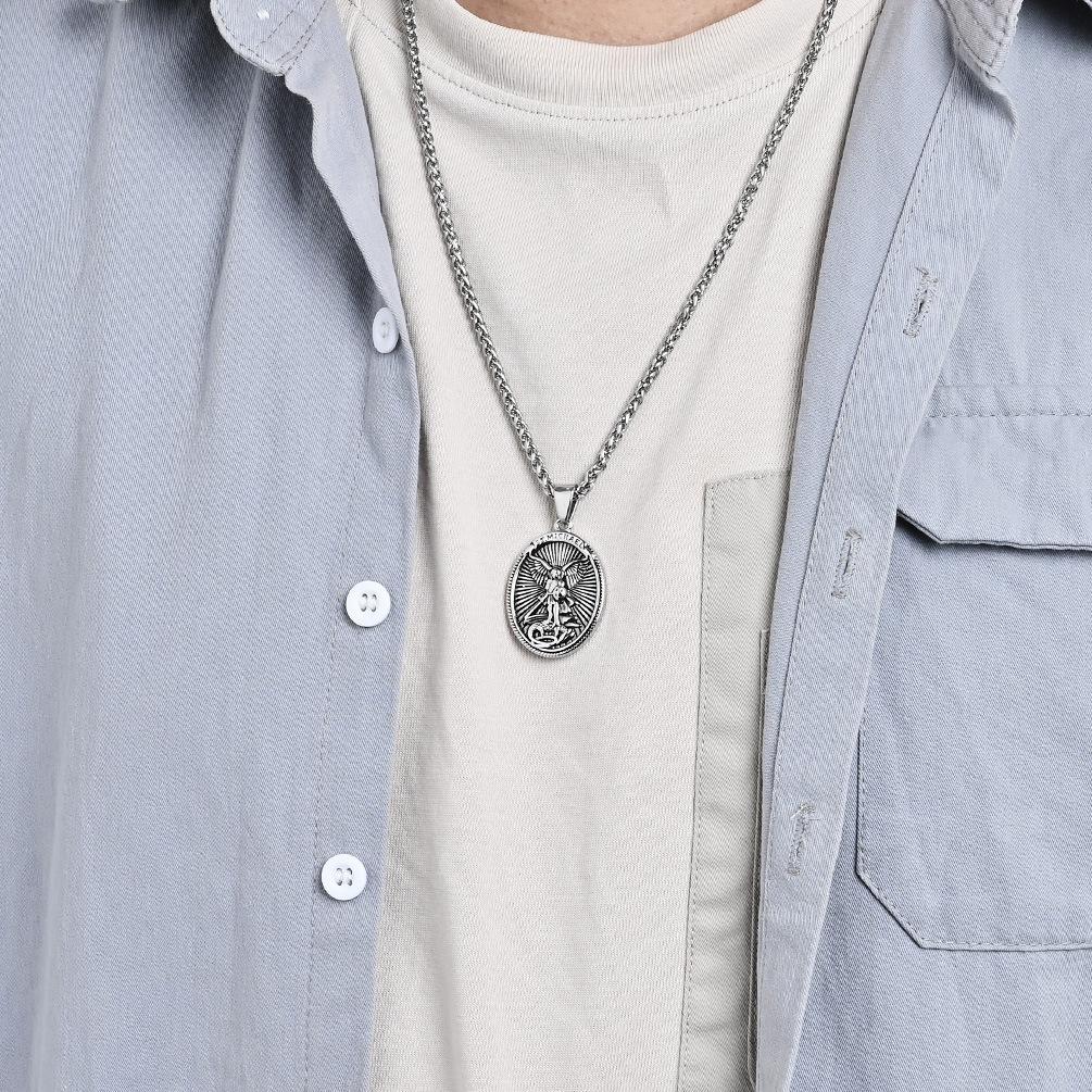 2026 Stylish Vintage St. Michael's Archangel Necklace Oval Shield Knight Guardian Pendant
