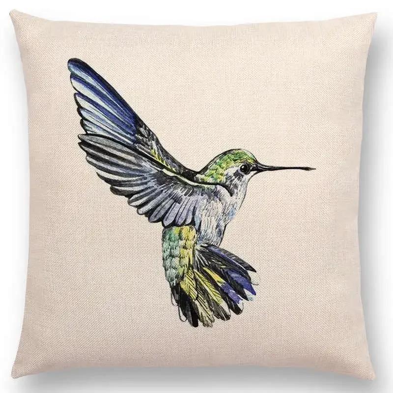 Lovely Birds Flowers Plants Sofa Pillow Case Hummingbird Rose Raspberries Lemon Dill Clove Almonds Cushion Cover