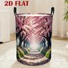 1pc 2D Flat Cherry Blossom Path Printed Round Laundry Basket - Foldable And Portable, Home Bedroom/Bathroom Dormitory Clothes And Laundry Storage Box,