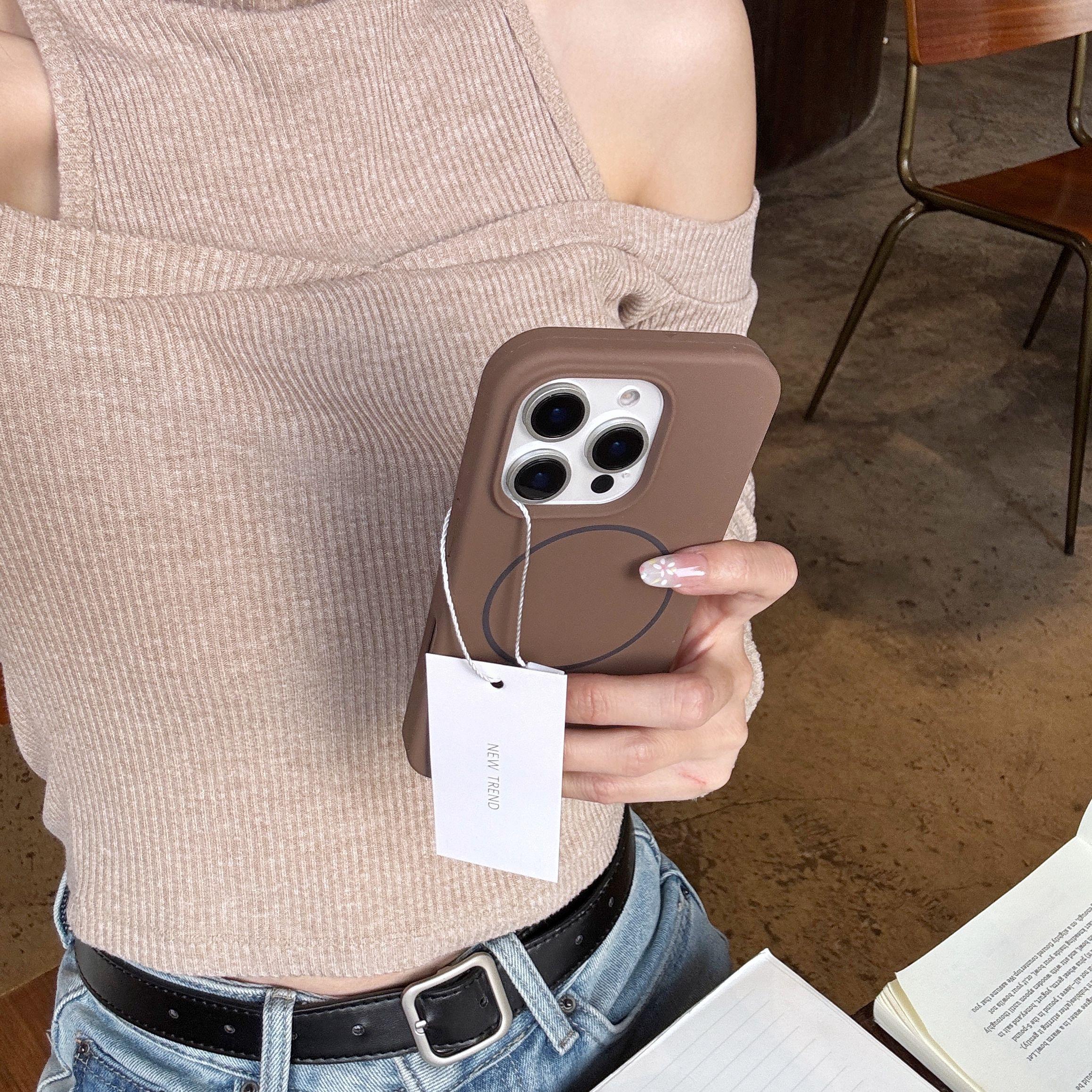 

Чехол из жидкого силикона для телефона Apple iPhone 16ProMax - чистый цветной противоударный креативный чехол Magsafe для iPhone 16/15/14/13/12/11/Plus/Pro/Pro iPhone 16 Pro Max коричневый