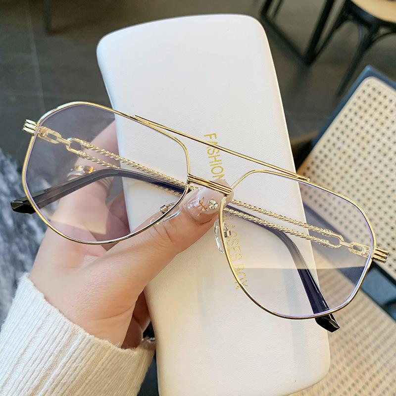 Non-polarized Fashion Men Polygonal Metal Double Beam Sunglasses New Trendy Personalized Men Driving Goggles Light Luxury Brand