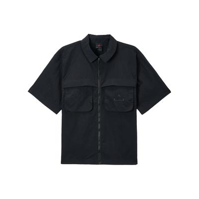 Solid Color 3D Pocket Zip-Up Short Sleeve Shirt Men Tops Black DX9650-010