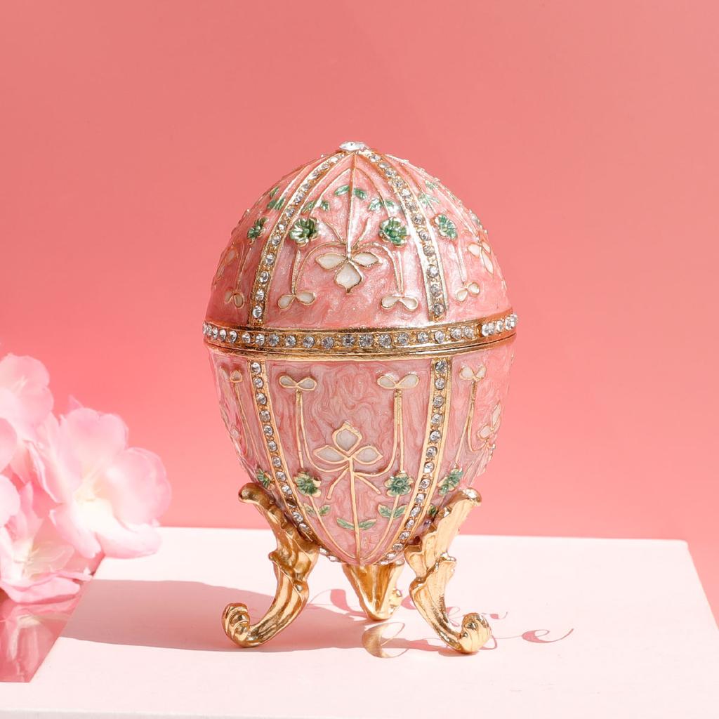 1Pc Faberge Egg Style Enamelled Jewelry Trinket Box Hinged Unique Gift for Home Decor