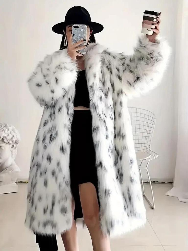 European & American Lynx Leopard Print Lapel Fox Fur Coat for Women – Long, Young Style