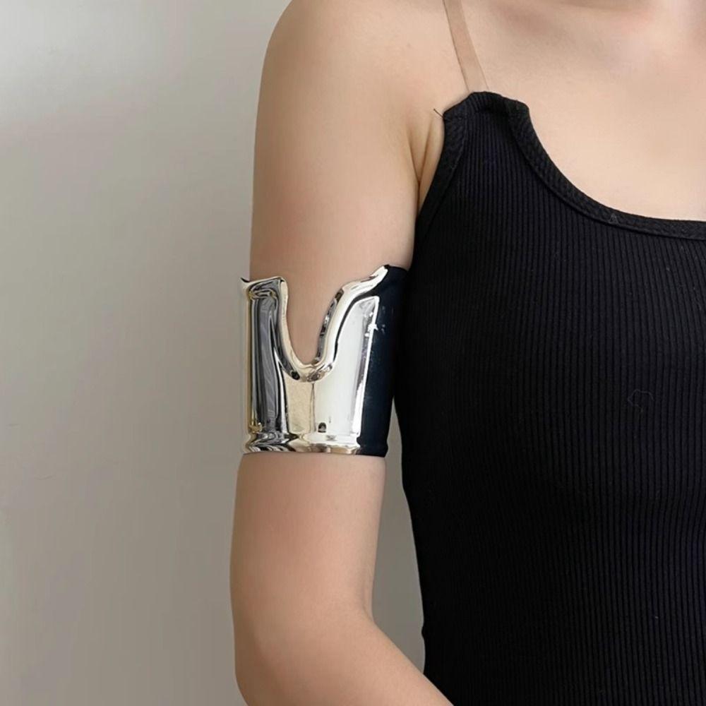 Exaggerated Metal Wide Open Bracelets Gold Curved Tube Bangle Vintage Geometric Bracelets Women