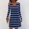 Women's Long-sleeved Casual Midi Dresses V-Neck Print  Casual Dress