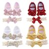 Baby Girls Flats with Headband Non-Slip Soft Sole Cute Bowknot Shoes Newborn Princess Wedding Shoes First Walkers