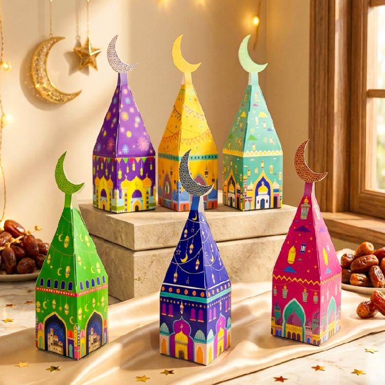 12Pcs Mosque Shaped Party Treat Holders Candy Chocolate Boxes For Wedding Cultural Event Middle Eastern Gift Packaging