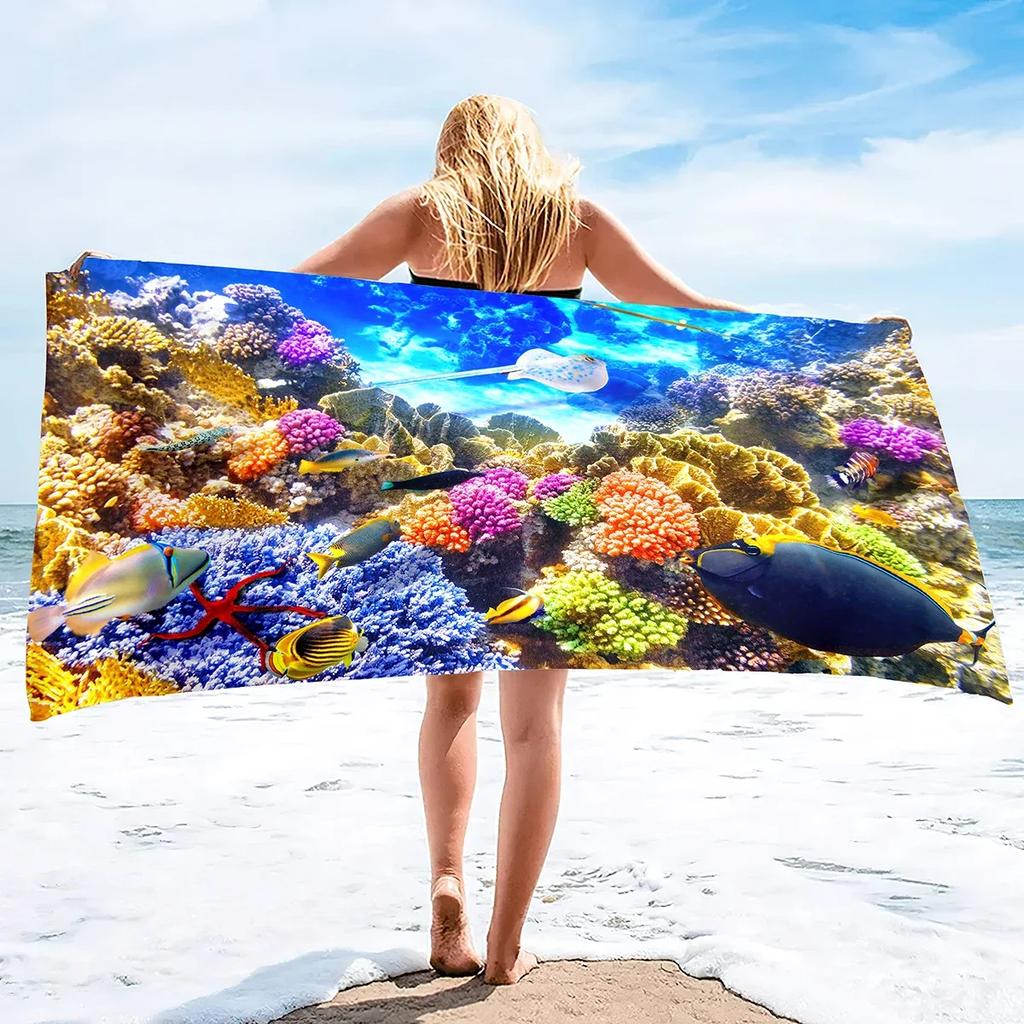 Sea World Beach Towel for Kids, Girl, Boys, Men, Women, Turtle Bath Print Pool Super Soft Plush