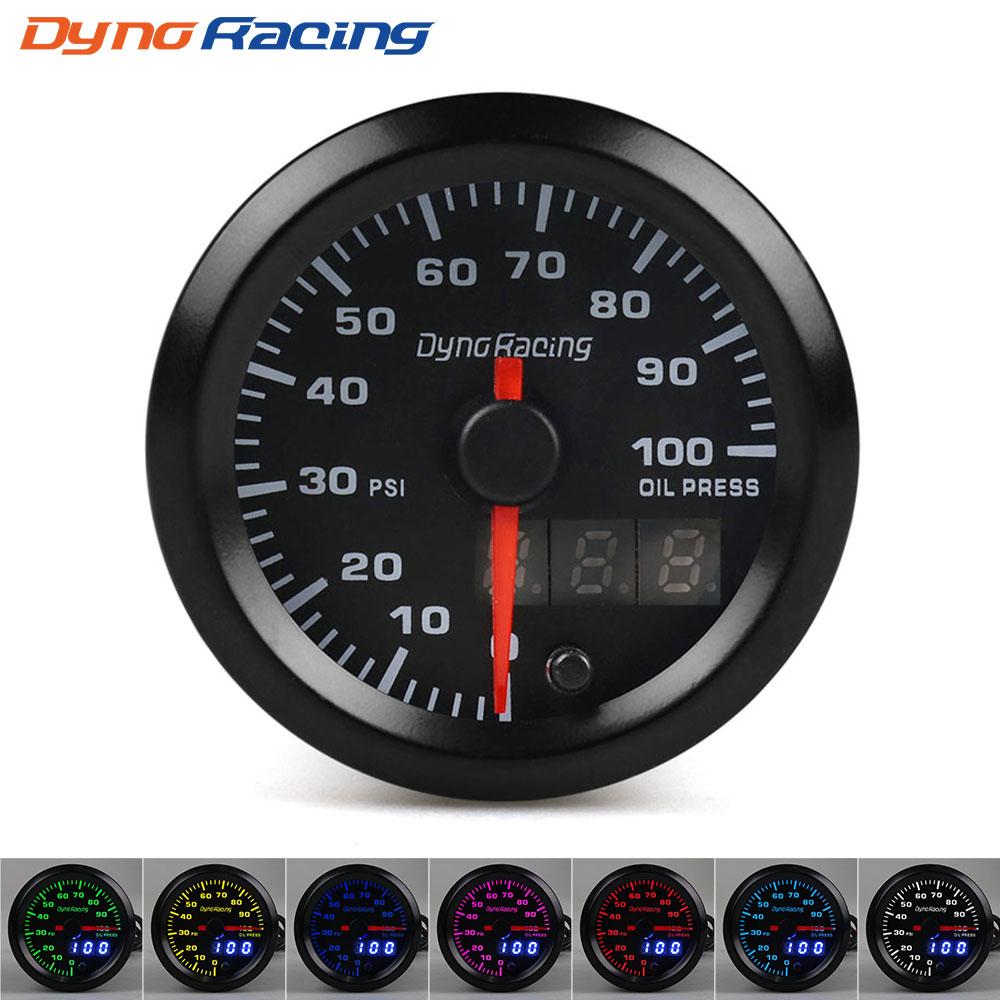 Dynoracing 2" 52mm 7 Colors LED Dual Display Boost Water Oil temp Oil pressure Voltmeter Air fuel Ratio EGT Tachometer Car Gauge