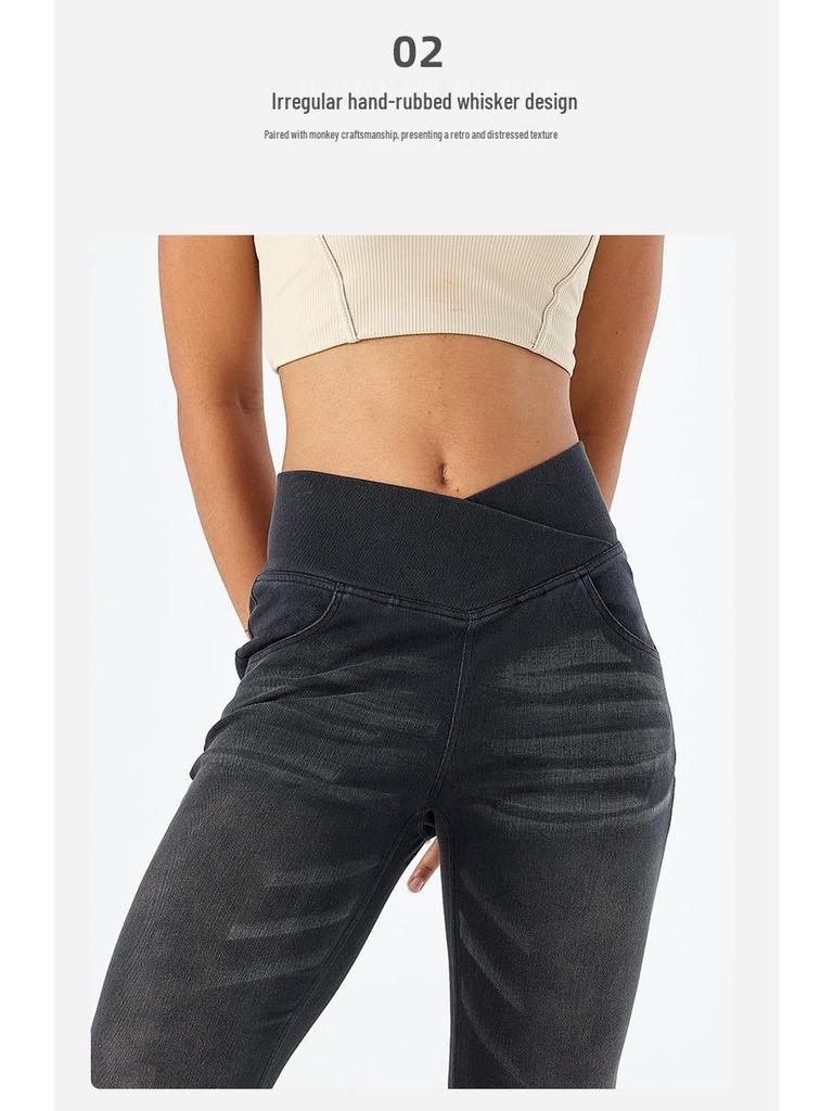 Sleekshape FD2502-MM Women's Cross-Waist Yoga Flare Jeans Casual Pants