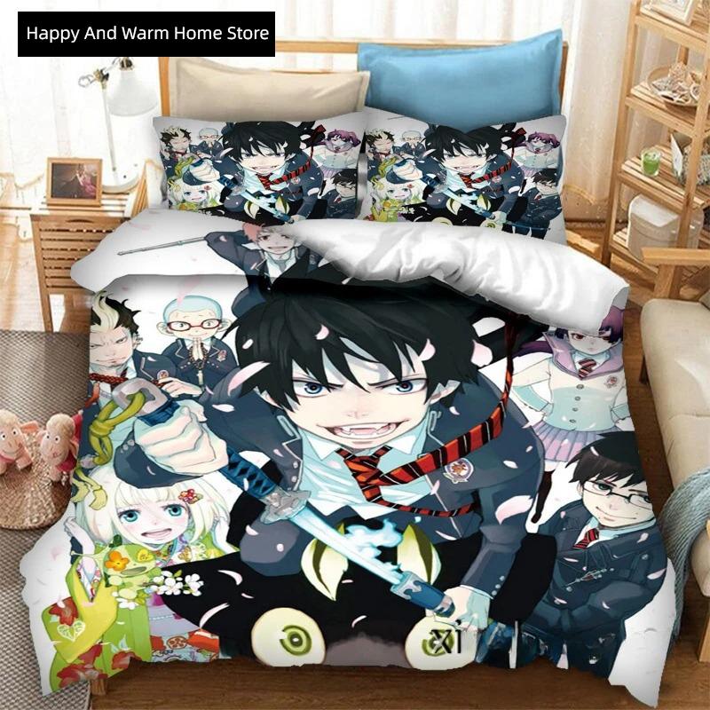 Fashion 3D Printing Anime Blue Exorcist Beding Set Soft Duvet Covers Pilowcases One Piece Warm Comforter Beding Sets Bedclothes Bed