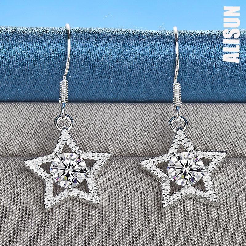 Pendientes de plata de ley 925 con circonitas AAA en forma de estrella, joyería de boda de moda.