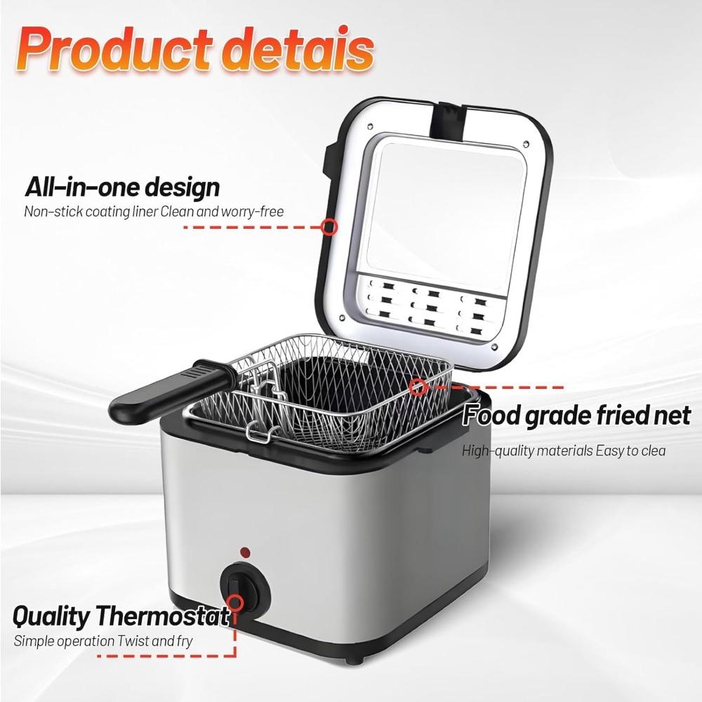 Electric Deep Fryer, 2.5 Liters Oil Capacity, Small Deep Fryer with Non Stick Basket for Home Use, Cool Touch Sides Easy To Clean (silver)
