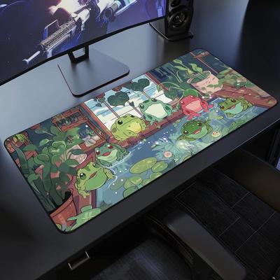 Alfombrilla de Escritorio de Ranas Kawaii Alfombrilla de Ratón Grande para Gaming XXL Alfombrilla de Ratón Linda Estética Anime Cozi Lofi Planta Naturaleza Verde Alfombrilla de Escritorio Extendida