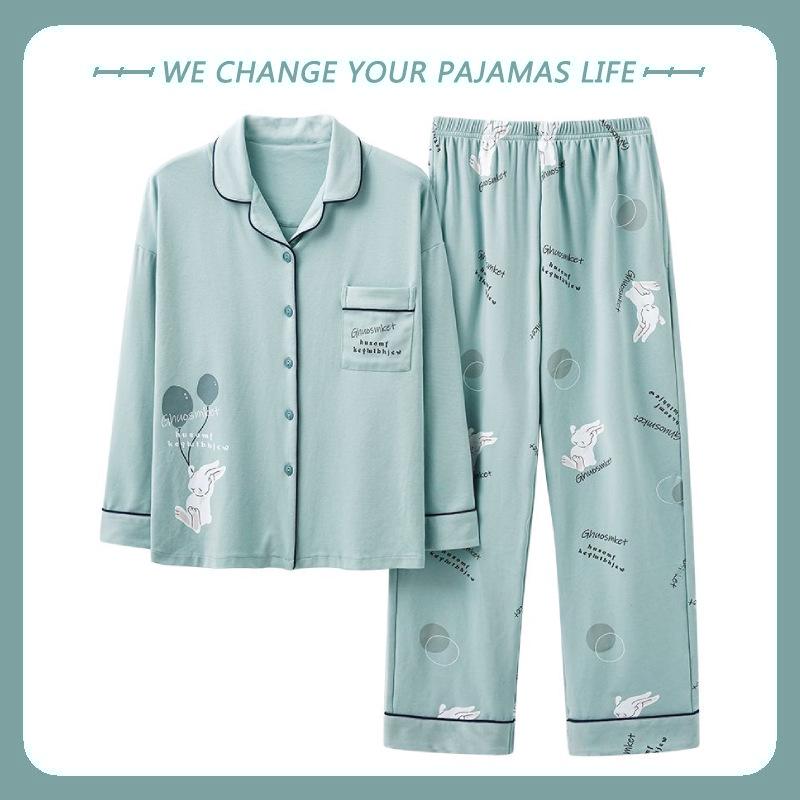 Pijamale pentru femei din bumbac 100%: Subțire, lejeră, cu mânecă lungă pentru primăvară, vară și toamnă - Purtați în interior sau afară