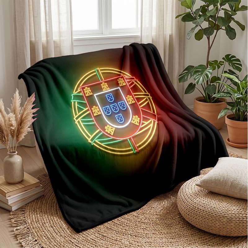 Portugal Football Printed Flannel Blanket Skin Friendly Warm Decorative Throw for Indoor Couch Bed Daily Use