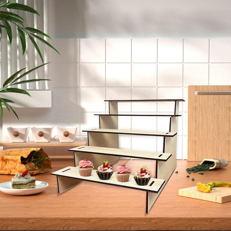 5-stufiger Tischaufsteller aus Holz Cupcake Make-up Mini-Figuren Organizer Präsentationsständer Stufenförmiges Design platzsparend Organizer
