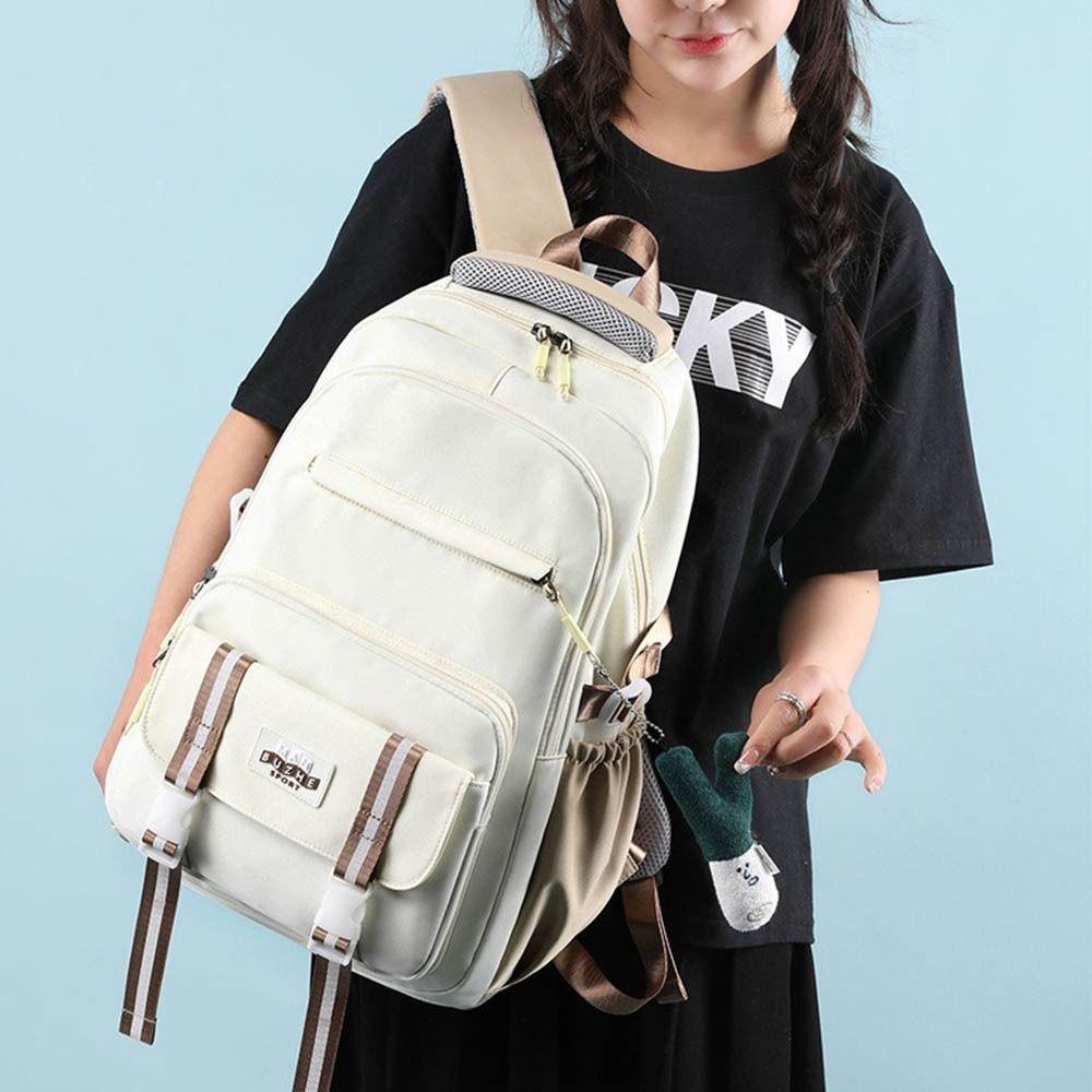 

Nylon Large Student School Bag Waterproof Schoolbag Fashion Backpack Women Men білий