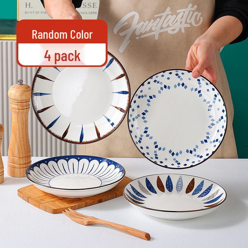 Набор из 4 элегантных керамических тарелок 8 дюймов - Простой китайский стиль, цвет случайный