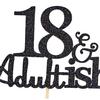 Black Glitter 18 and Adultish Cake Topper for Eighteen Birthday Party, Time To Adult Cake Decorations, 18th Birthday Party Decorations for Girls Boys