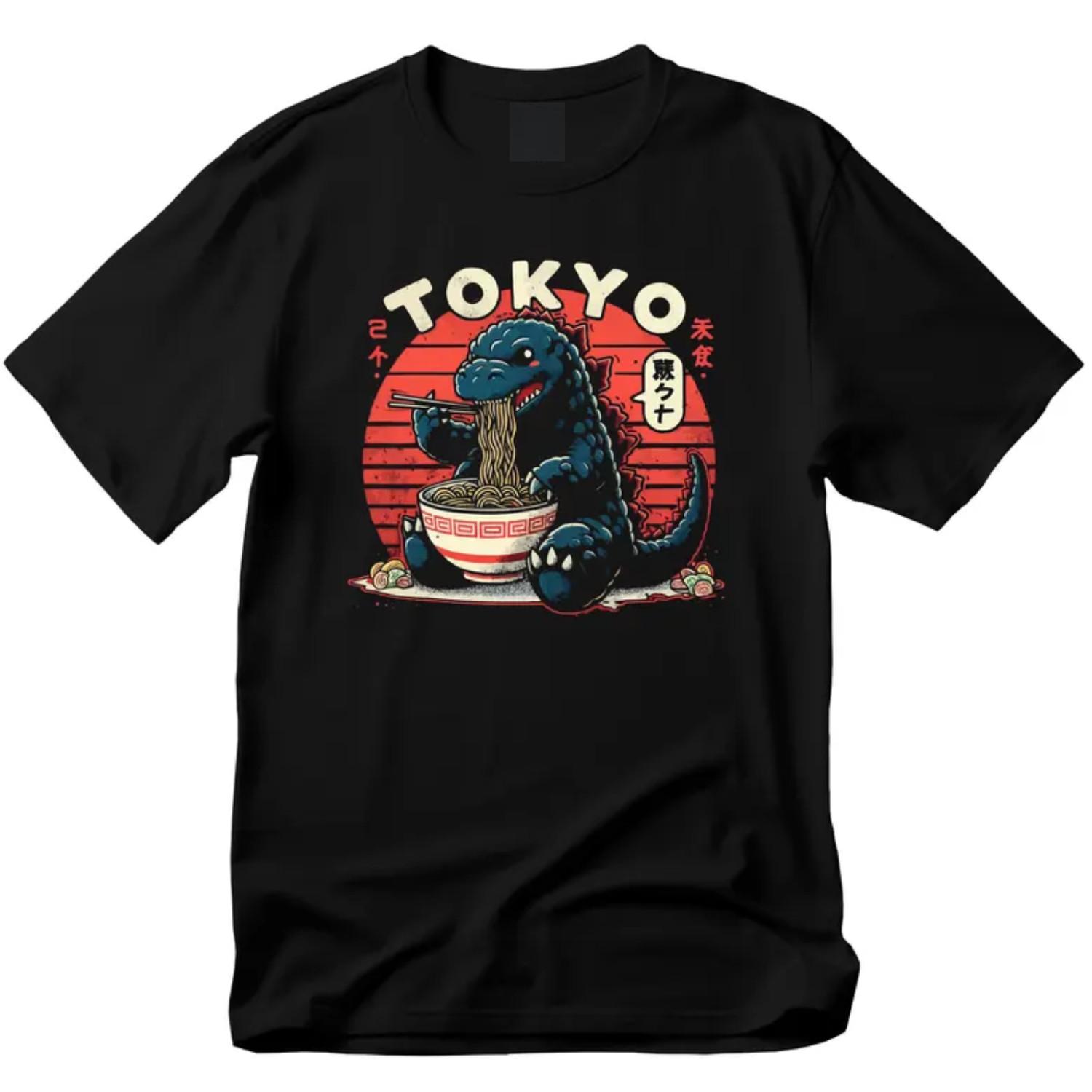 Godzilla Ramen Shirt, Funny Dinosaur eating ramen T- shirt, Japanese Food Shirt XXXL