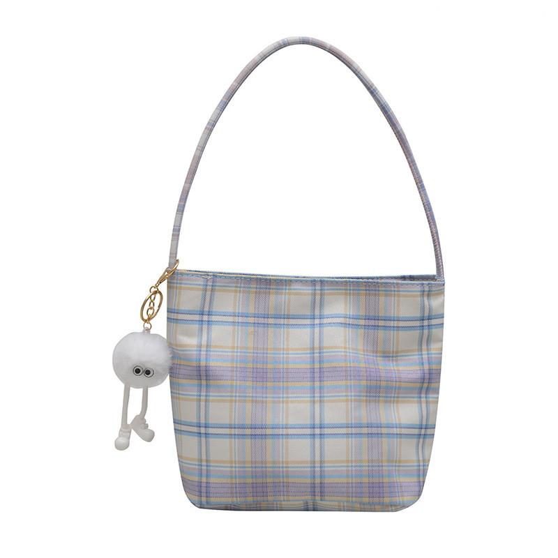 Canvas Bucket Bag For Women With Zipper Closure And Check Pattern Design For Daily Use