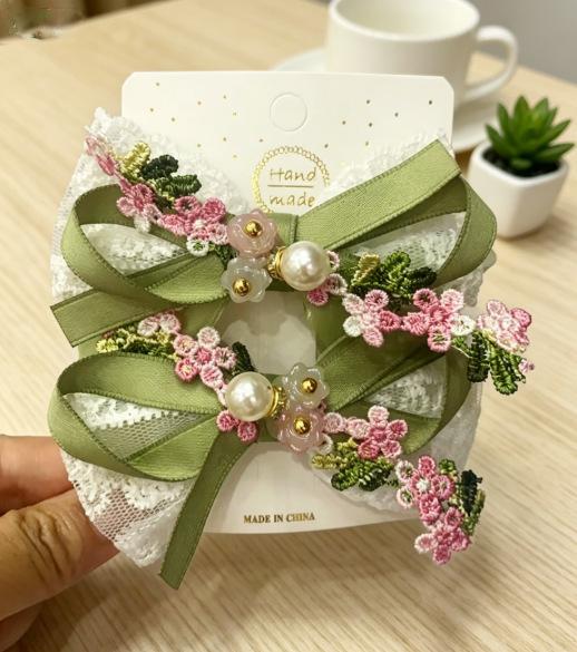 Simple Korean Pearl Lace Bow Hair Barrettes for Girls Kids Soft Lace Princess Daily School Party Children Hair Accessories for Her