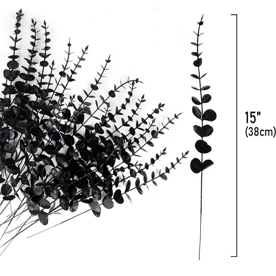 10/20/30Pcs Black Eucalyptus Artificial Bouuqet 38cm Fake Branch Halloween Decoration Faux Leaves Plant for Home Decor Garden