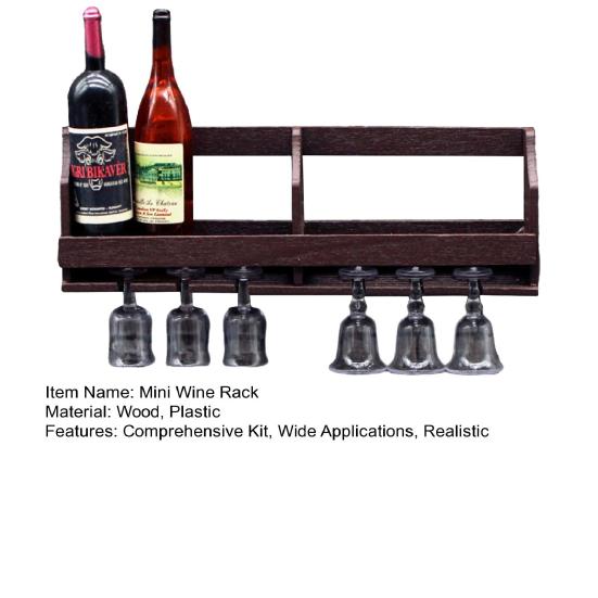 Mini Wine Rack Set Miniature Wall Mounted Wine Rack with Bottles Wine Glasses Doll Mansion Furniture for Kitchen Doll Bar Decor